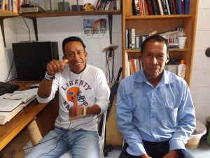 Ramon and Bautista from Sinangue watching the "Jesus" movie